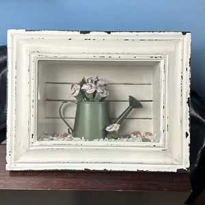 Shadow Box Frame with pitcher and faux, dried flowers.